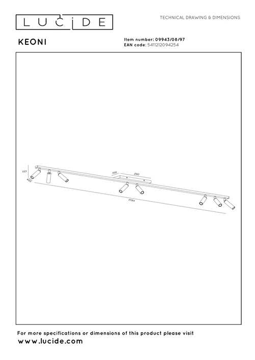 Lucide KEONI - Deckenstrahler - 8xG9 - Kaffee | Essential - technisch